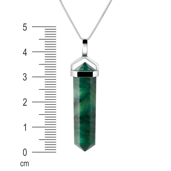 Green African Jade Gemstone Double Point Pendant Necklace on 925 Sterling Silver Box Chain