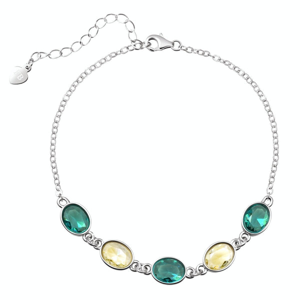 Green and Yellow Crystals on Silver Chain Bracelet