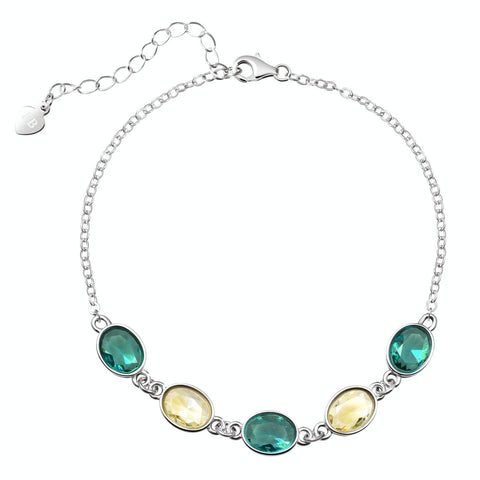 Green and Yellow Crystals on Silver Chain Bracelet