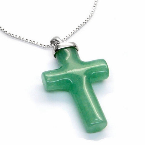 Green Aventurine Cross on Silver Chain - Franki Baker Jewellery