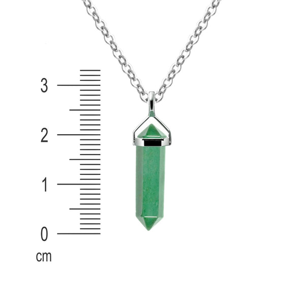 Green Aventurine Gemstone Double Point Pendant Necklace on 925 Sterling Silver Box Chain