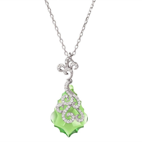 Green Crystal and Sterling Silver Scroll Pendant on Silver Chain - Franki Baker Jewellery