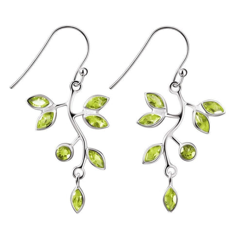 Green Peridot Gemstone and Sterling Silver Vine Leaf Drop Earrings - Franki Baker Jewellery