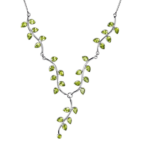 Green Peridot Gemstone and Sterling Silver Vine Leaf Necklace - Franki Baker Jewellery