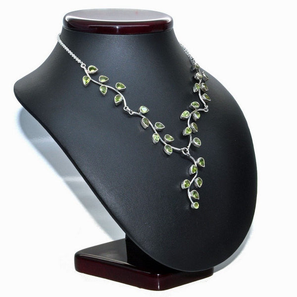 Green Peridot Gemstone and Sterling Silver Vine Leaf Necklace - Franki Baker Jewellery