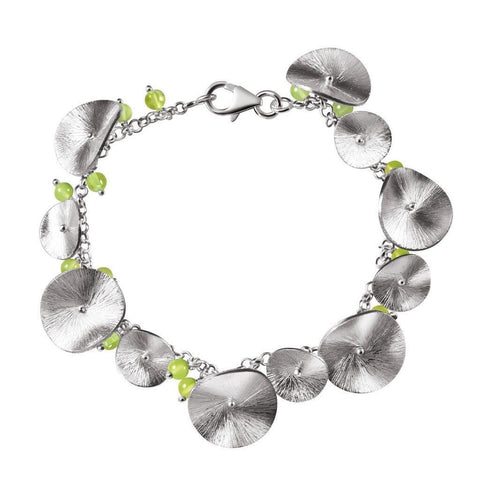 Green Peridot Gemstone Pure Silver Lily-Pad Bracelet. Edinburgh Silver - Franki Baker Jewellery
