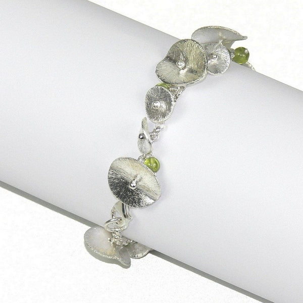 Green Peridot Gemstone Pure Silver Lily-Pad Bracelet. Edinburgh Silver - Franki Baker Jewellery