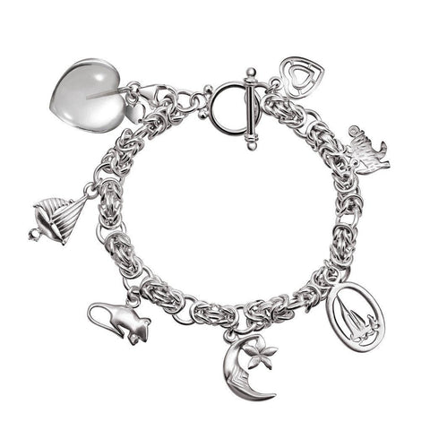 Hallmarked Rock Crystal Heart and Sterling Silver Charm Bracelet - Franki Baker Jewellery