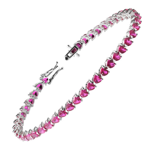 Heart Cut Ruby & Diamond Crystals & 925 Sterling Silver Delicate Tennis Bracelet - Franki Baker Jewellery
