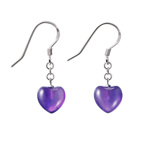 Heart Shaped Amethyst and Sterling Silver Drop Earrings - Franki Baker Jewellery