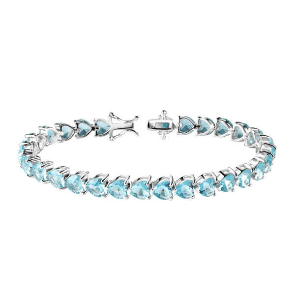 Heart Shaped Aquamarine CZ & Sterling Silver Tennis Bracelet. - Franki Baker Jewellery