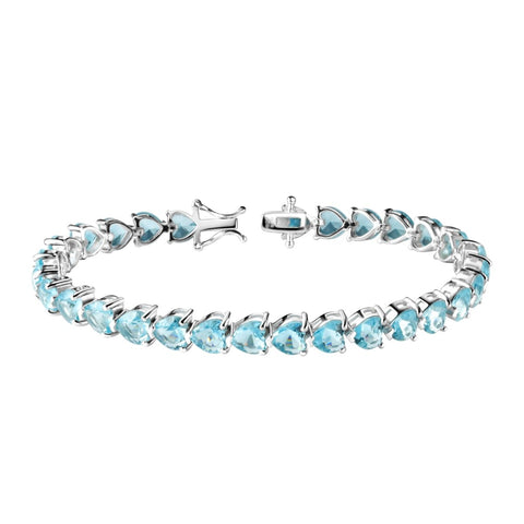 Heart Shaped Aquamarine CZ & Sterling Silver Tennis Bracelet. - Franki Baker Jewellery