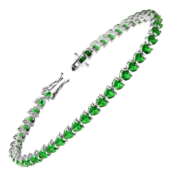 Heart Shaped Emerald CZ & 925 Sterling Silver Tennis Bracelet - Franki Baker Jewellery