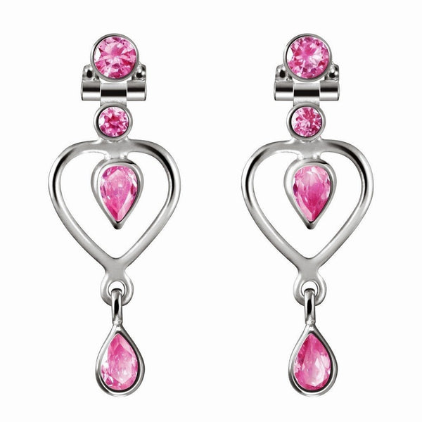 Heart Shaped Pink Cubic Zirconia Drop Earrings Set in Silver - Franki Baker Jewellery