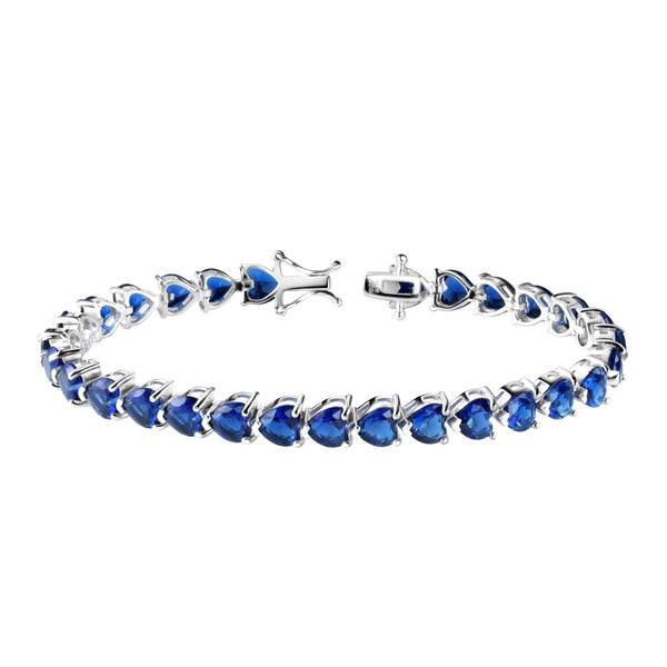 Heart Shaped Sapphire Blue CZ & Sterling Silver Tennis Bracelet - Franki Baker Jewellery