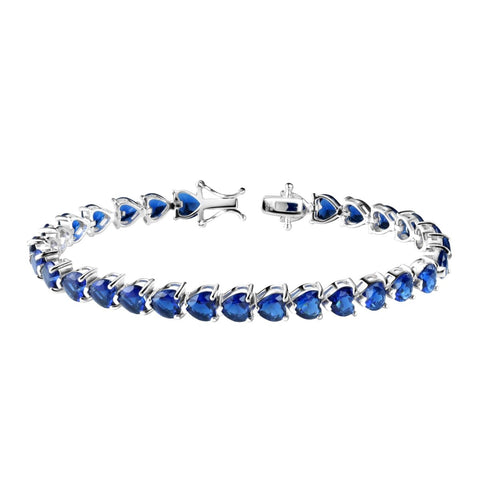 Heart Shaped Sapphire Blue CZ & Sterling Silver Tennis Bracelet - Franki Baker Jewellery
