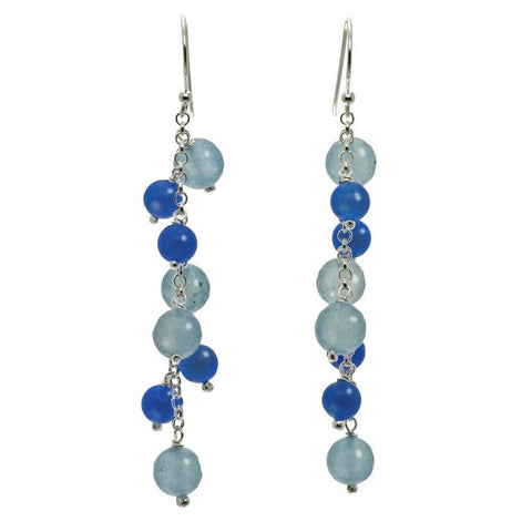 Ice Blue Aqua Chalcedony Sterling Silver Long Earrings Nickel Free - Franki Baker Jewellery