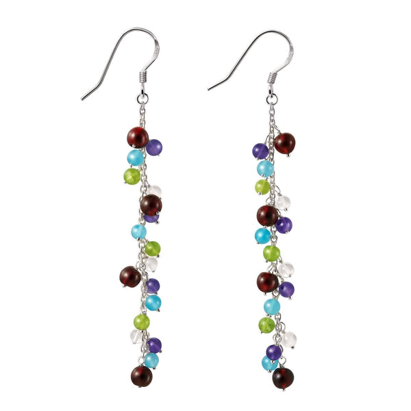 Ice Blue Chalcedony, Peridot and Amethyst Silver Dangle Earrings - Franki Baker Jewellery