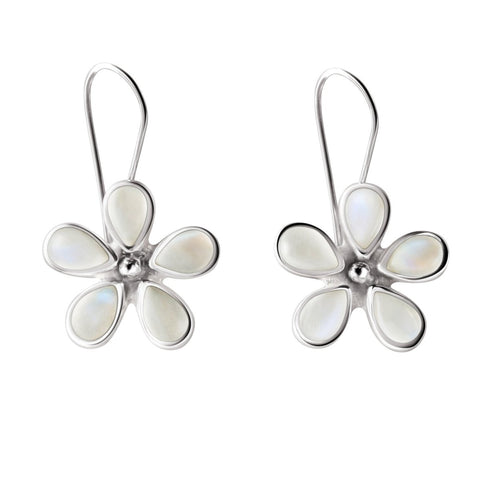 Iridescent Translucent Moonstone and Sterling Silver Flower Earrings - Franki Baker Jewellery