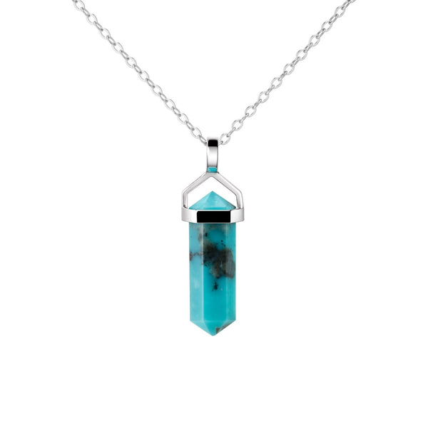 Kingman Blue Arizona Turquoise Double Point Pendant on 925 Sterling Silver Chain