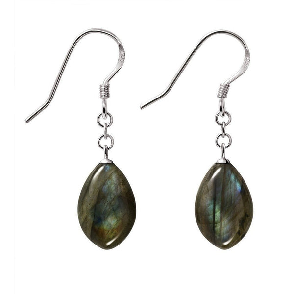 Labradorite and Sterling Silver Leaf Shape Drop Earrings - Franki Baker Jewellery