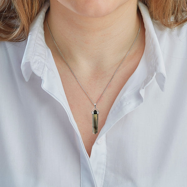 Labradorite Point Pendant Necklace with Silver Chain