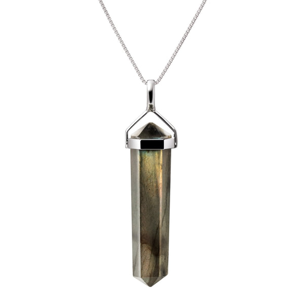 Labradorite & Sterling Silver Double Point Pendant Necklace. 45cms - Franki Baker Jewellery