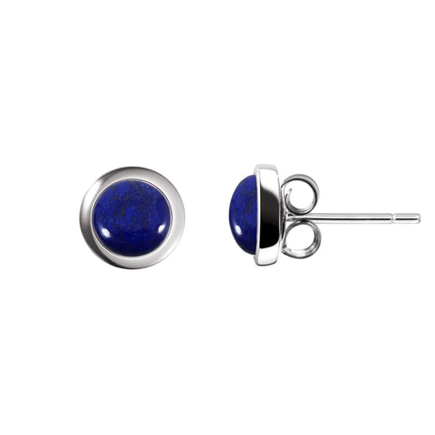 Lapis Lazuli Natural Gemstones Round Stud Earring & 925 Sterling Silver. Gem size: 6mm