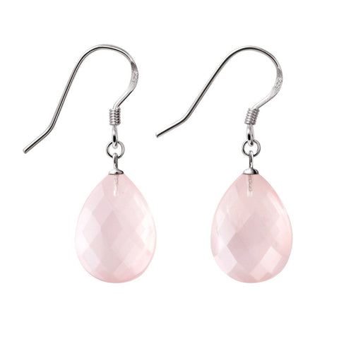 Large Faceted Pink Rose Quartz Drop Sterling Silver Earrings - Franki Baker Jewellery