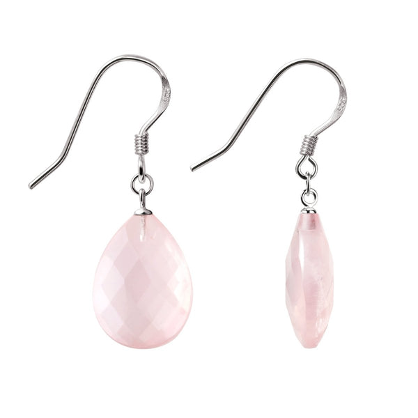 Large Faceted Pink Rose Quartz Drop Sterling Silver Earrings - Franki Baker Jewellery