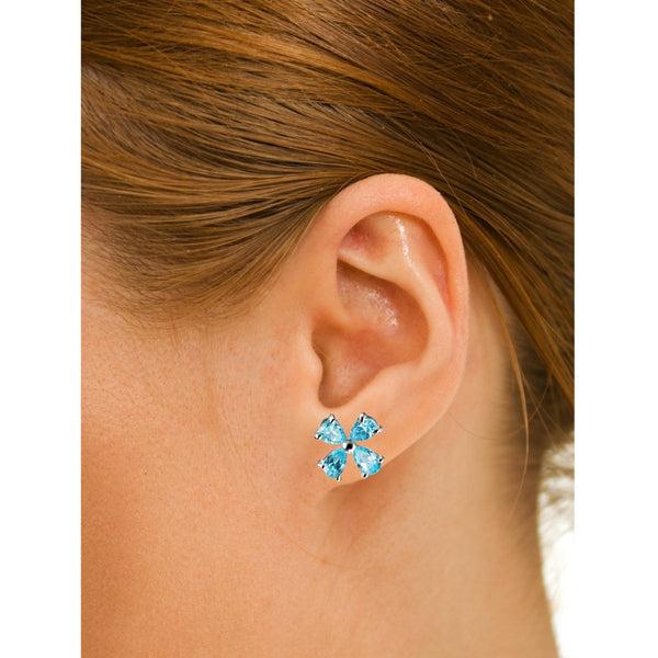 Large Silver and Blue Cubic Zirconia Flower Petal Stud Earrings - Franki Baker Jewellery