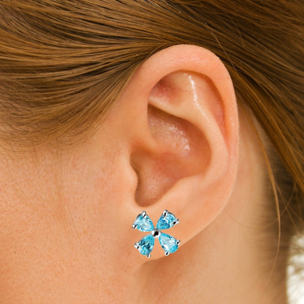 Large Silver and Blue Cubic Zirconia Flower Petal Stud Earrings - Franki Baker Jewellery