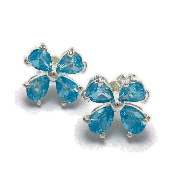 Large Silver and Blue Cubic Zirconia Flower Petal Stud Earrings - Franki Baker Jewellery