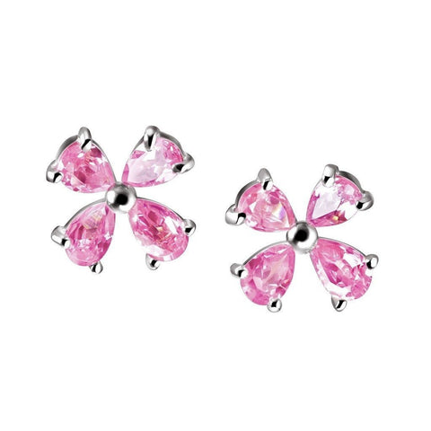 Large Silver and Pink Cubic Zirconia Flower Petal Stud Earrings - Franki Baker Jewellery