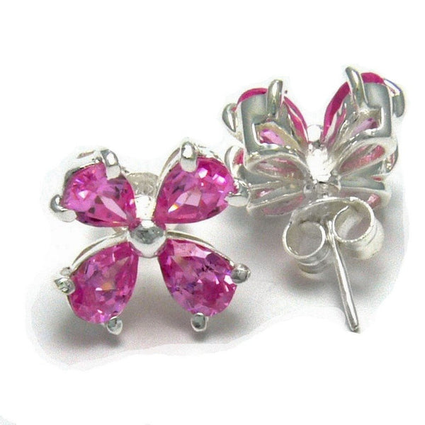 Large Silver and Pink Cubic Zirconia Flower Petal Stud Earrings - Franki Baker Jewellery