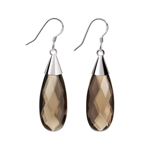 Large Smoky Quartz and Sterling Silver Drop Earrings - Franki Baker Jewellery
