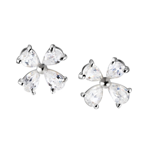 Large Sterling Silver and Cubic Zirconia Flower Petal Stud Earrings - Franki Baker Jewellery