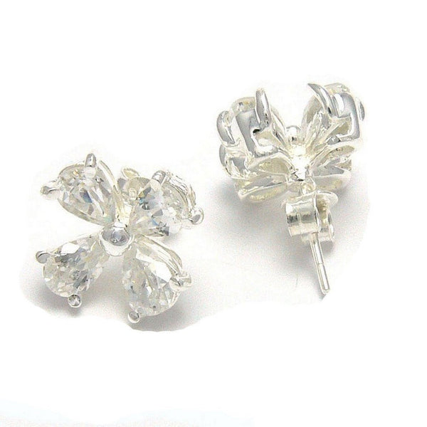Large Sterling Silver and Cubic Zirconia Flower Petal Stud Earrings - Franki Baker Jewellery