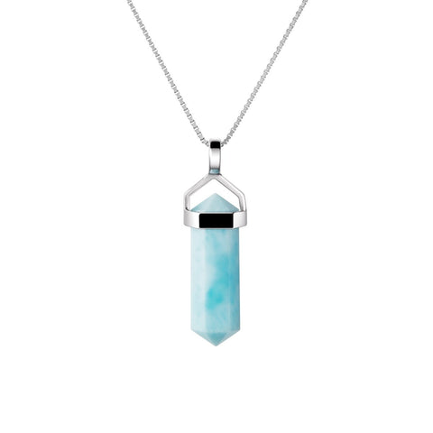 Larimar Gemstone Double Point Pendant Necklace with Sterling Silver - Franki Baker Jewellery