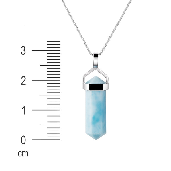 Larimar Gemstone Double Point Pendant Necklace with Sterling Silver