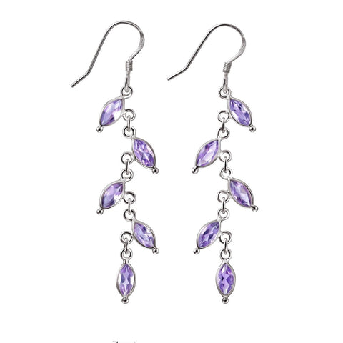 Leaf Shaped Amethyst Silver Chain Drop Earrings - Franki Baker Jewellery