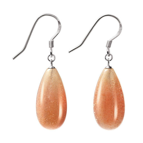 Leaf Shaped Drop Goldsand Sunstone and Silver Earrings - Franki Baker Jewellery