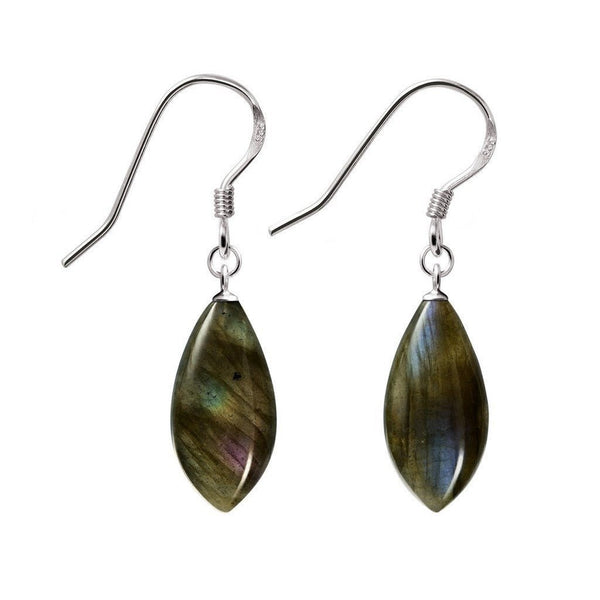 Leaf Shaped Labradorite and Sterling Silver Drop Earrings - Franki Baker Jewellery