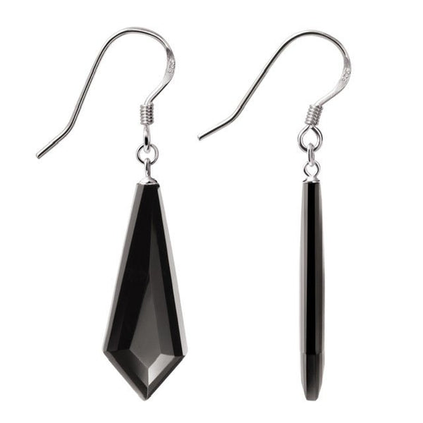 Long Arrow Shaped Black Agate Art Deco Style & Sterling Silver Earrings - Franki Baker Jewellery