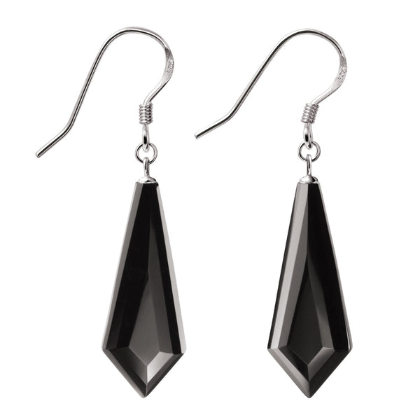 Long Arrow Shaped Black Agate Art Deco Style & Sterling Silver Earrings - Franki Baker Jewellery