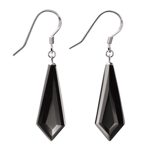 Long Arrow Shaped Black Agate Art Deco Style & Sterling Silver Earrings - Franki Baker Jewellery