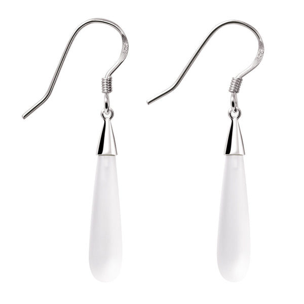 Long Chic White Frosted Natural Crystal and Silver Drop Earrings - Franki Baker Jewellery