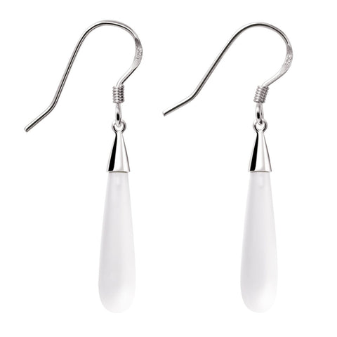 Long Chic White Frosted Natural Crystal and Silver Drop Earrings - Franki Baker Jewellery