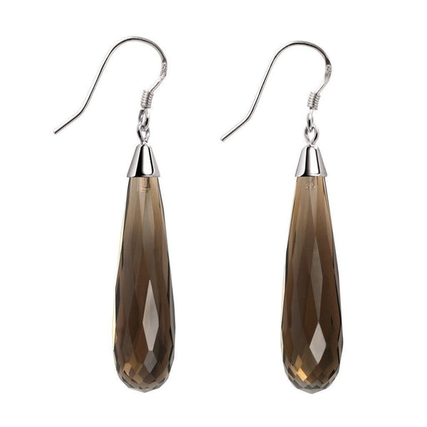 Long Faceted Smoky Quartz and Sterling Silver Pear Earrings - Franki Baker Jewellery
