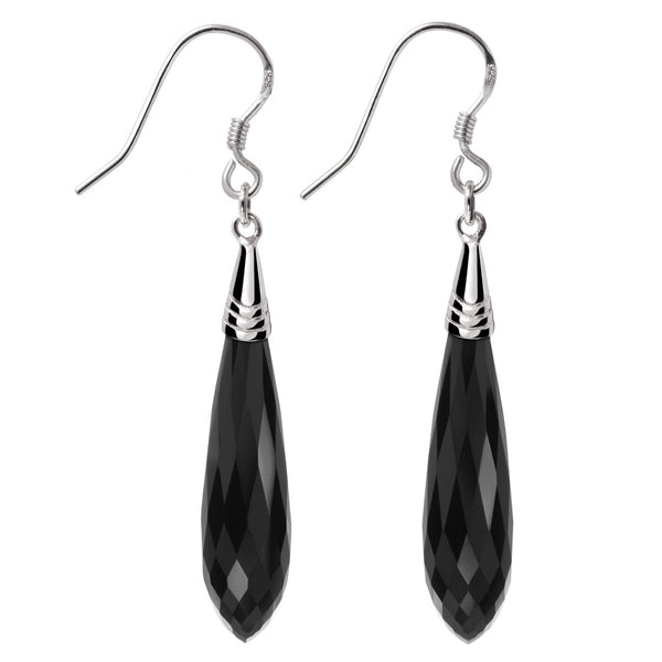 Long Pear Drop Black Agate and Sterling Silver Drop Earrings - Franki Baker Jewellery